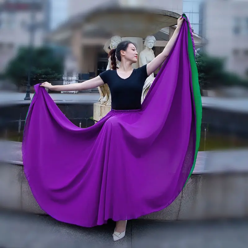2026 720-degree Two-sided Wear Double-layer Chiffon Dance Skirt Women's Square Dancing Maxi Skirts Elegant Big-hem A-line Skirts