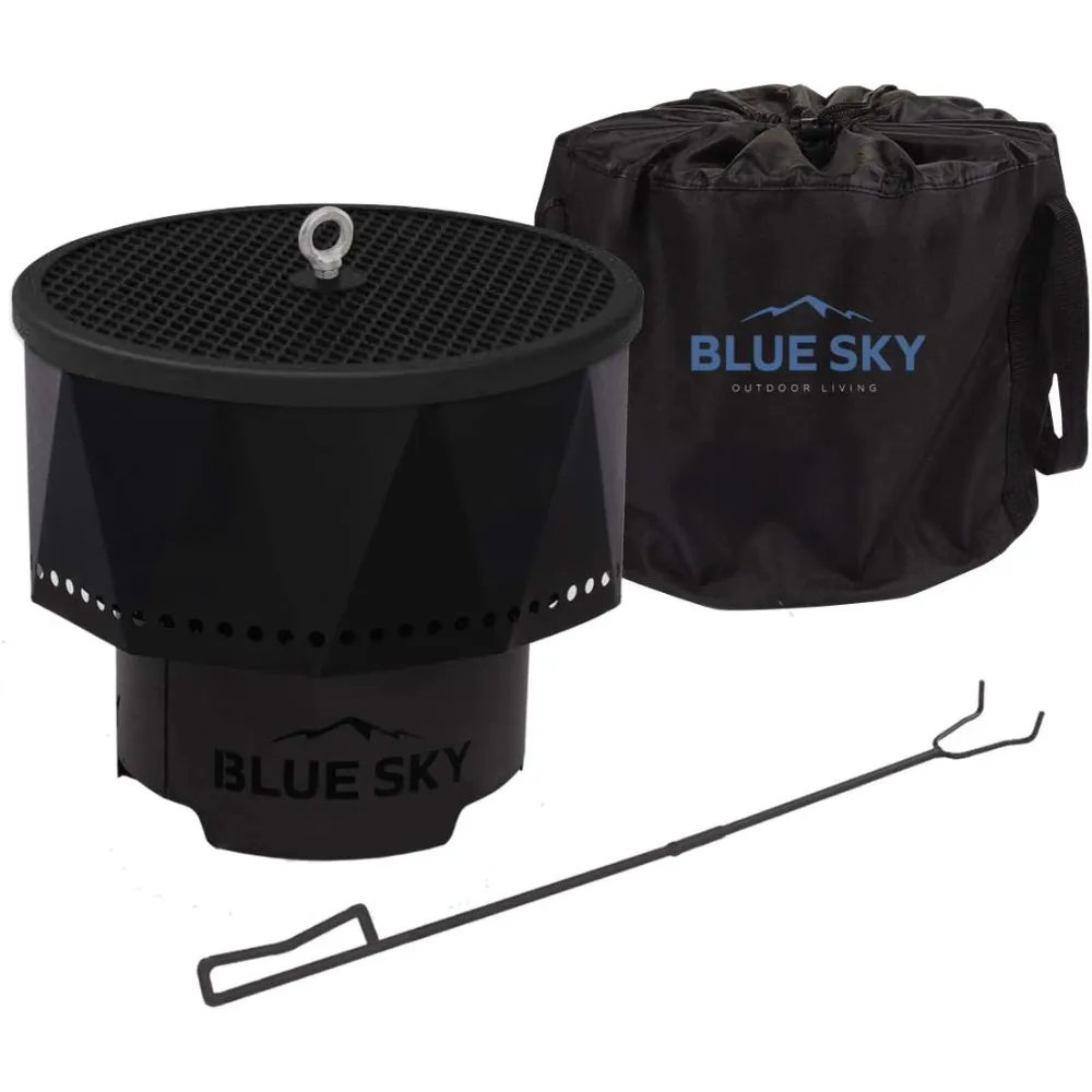 

Portable Smokeless Fire Pit by Blue Sky Outdoor Living, with Spark Screen, Lift, and Carrying Bag, Black