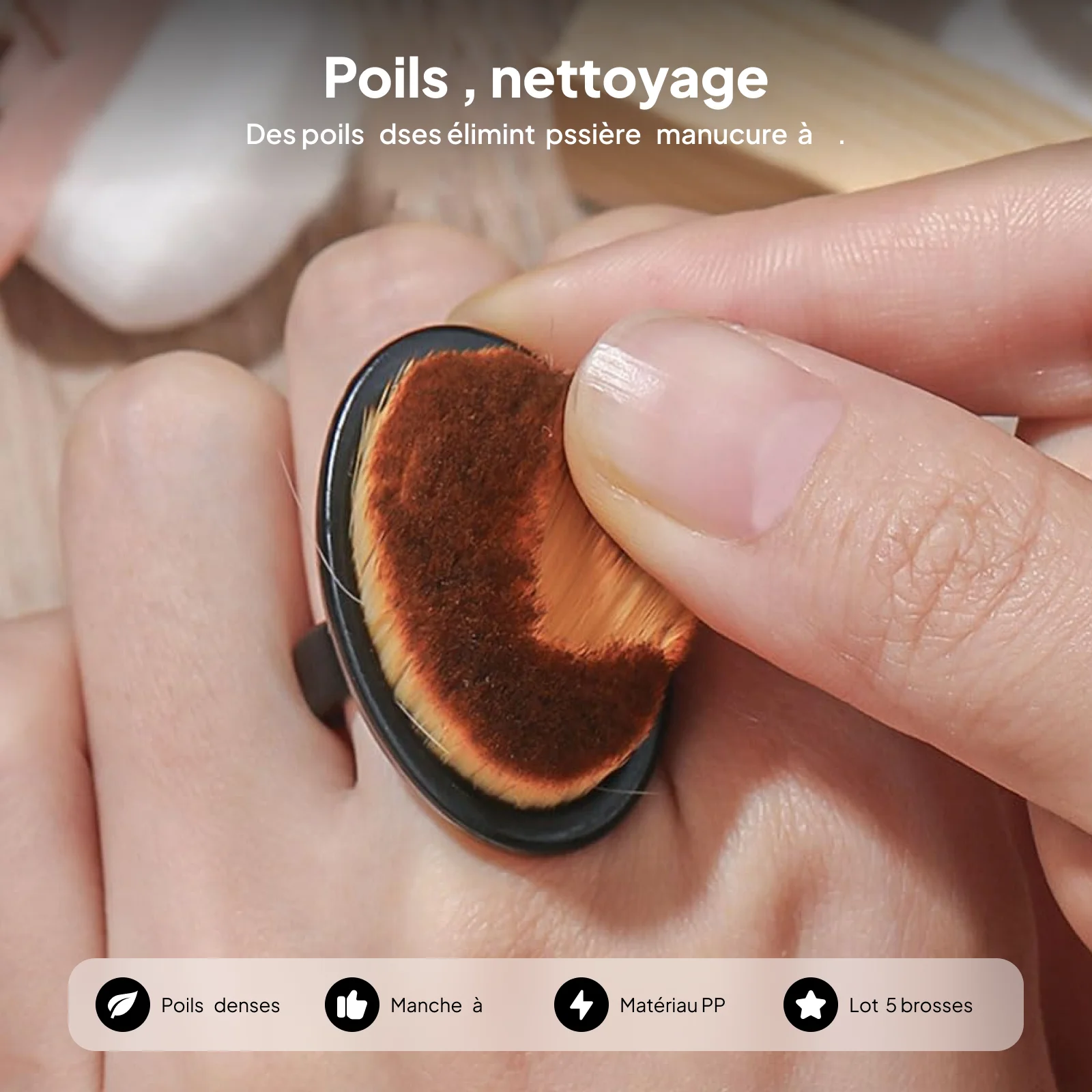 Brosse de nettoyage de la poussière des ongles avec poignée confortable pour la manucure, toutes les fournitures de Gel pour Nail Art et usage domestique