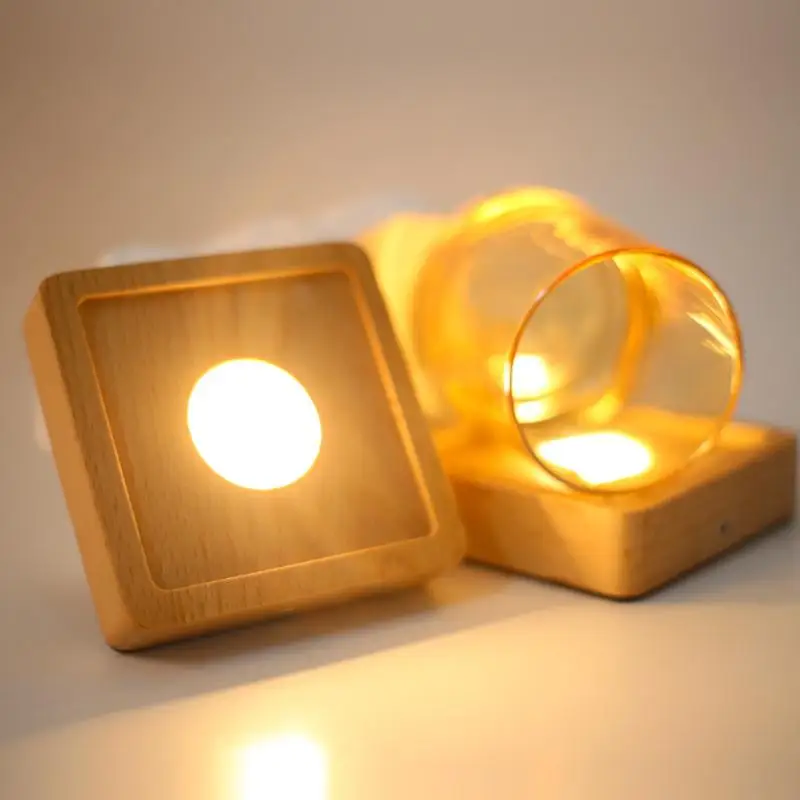 10*10*2cm Household Rechargeable Wooden Lamp Holder LED Square Night Light Cozy Soft Table Atmosphere Lamp for Home Décor