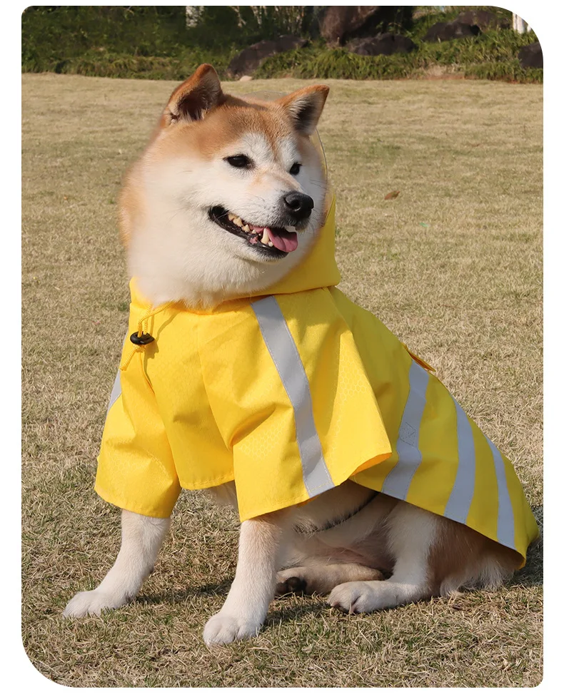강아지 레인코트, 투명 후드 이중 레이어 조절 가능 강아지 레인 재킷, 반사 보관 포켓이 있는 방수 레인 코트