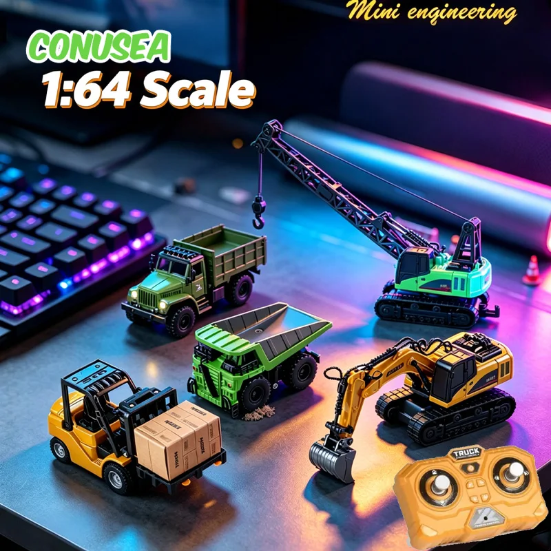 Mini RC Forklift 1/64 Alloy Desktop Remote Controlled Car Toy Engineering Vehicle App Control Cars Trucks Christmas Gifts Kids