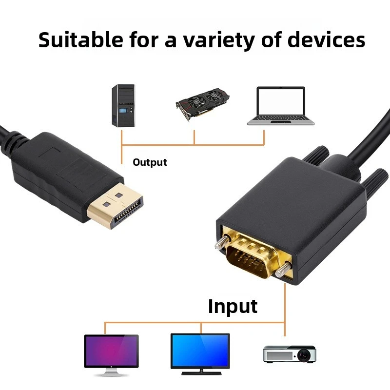DisplayPort to VGA  Cable DisplayPort to VGA Adapter Conversion HD Video Cable For TV Monitor Laptop Computer Projector 1080P