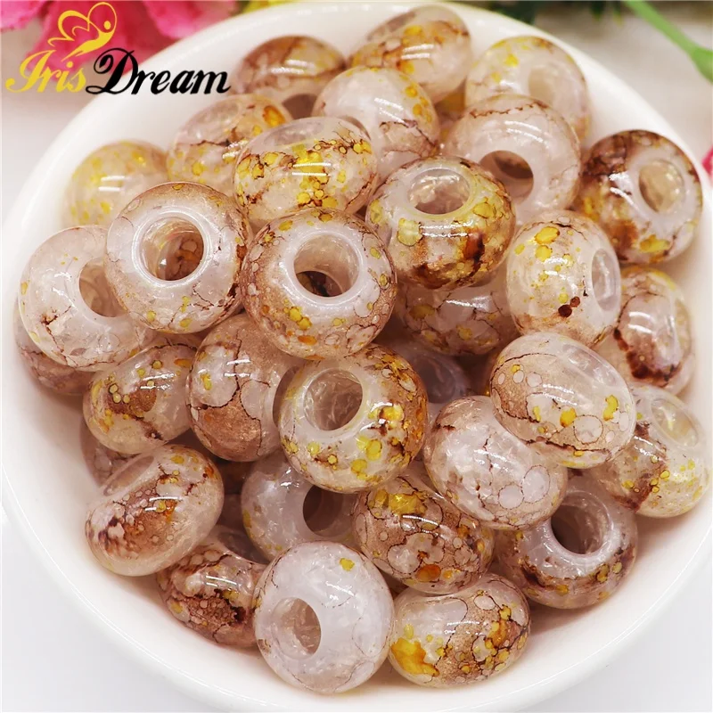 10Pcs New Coffee Color Cracked Style 5mm Large Hole European Spacer Beads for DIY Jewelry Making Bracelet Hair Beads Garden Pen