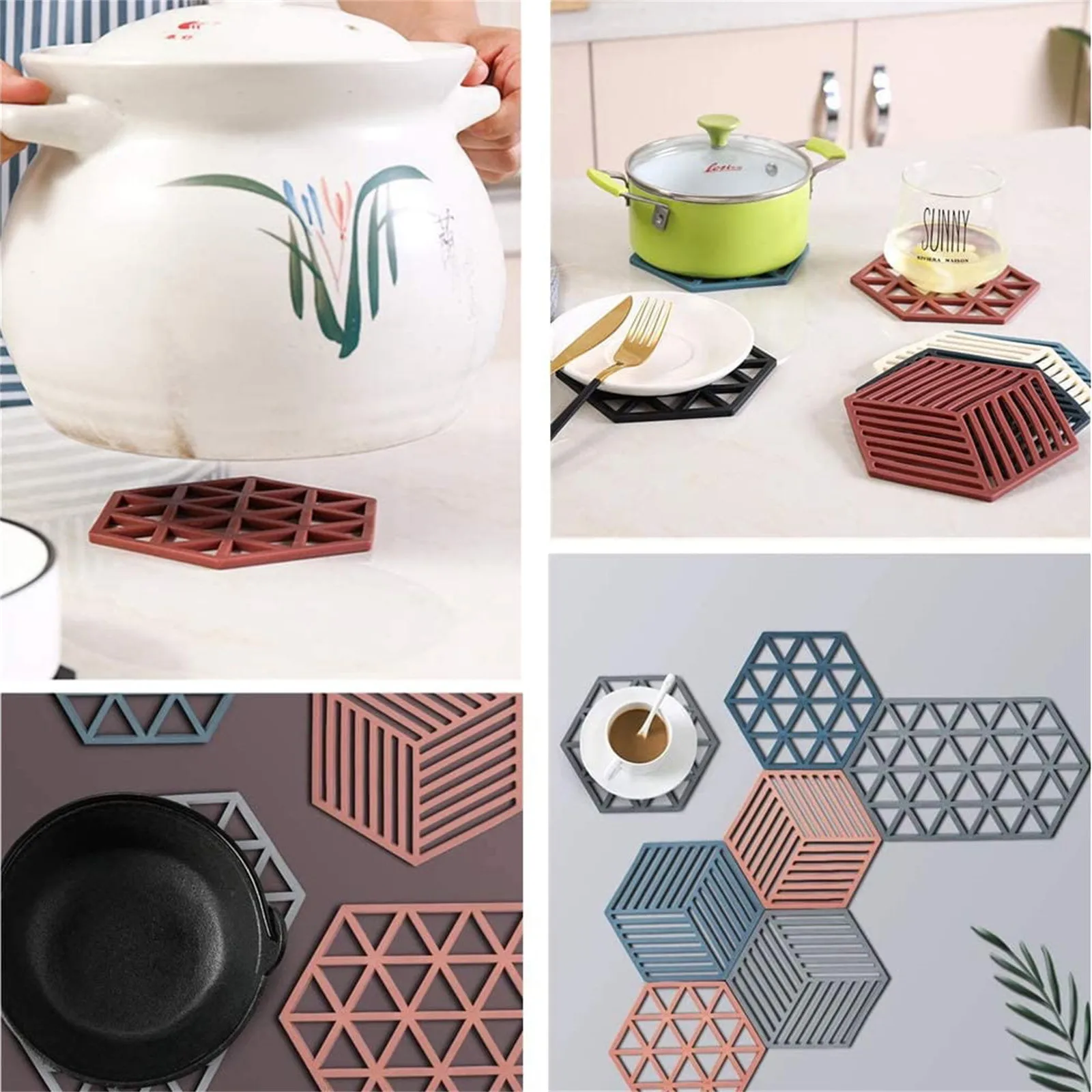 Silicone Trivet Mats And Hot Pads Hexagon Heat Resistant Multifuntion Kitchen Tool Counter Mat Silicone Placemat Pot Holder