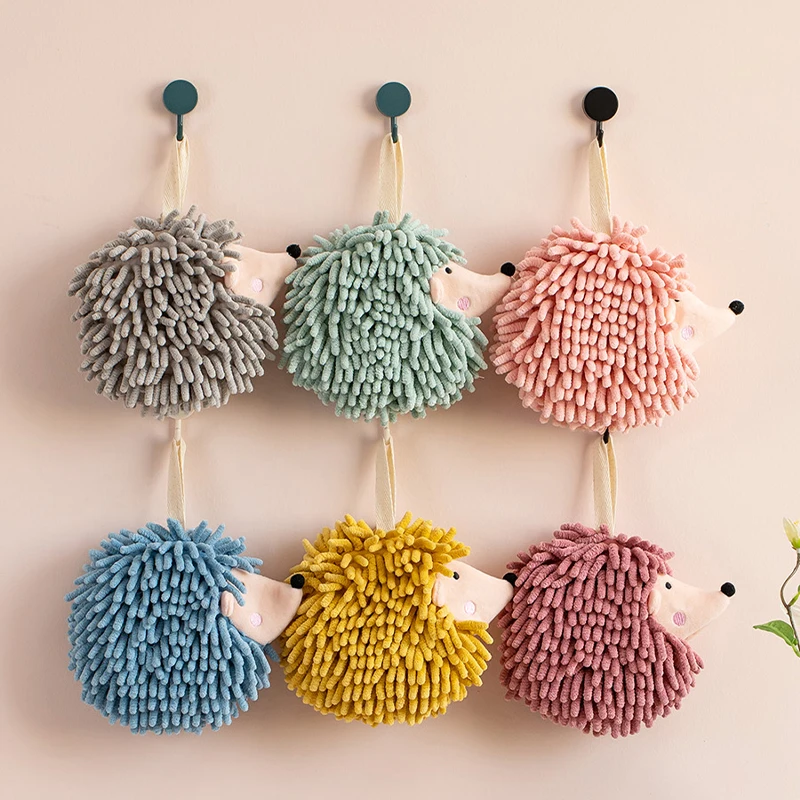 Hedgehog Chenille Hand Ball Soft Thickened Cartoon Decorative Towels Quick Dry Kitchen Cute Washcloths With Hanging Loops Hot