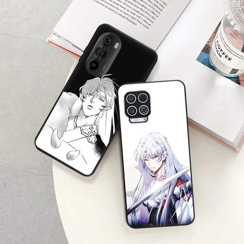 Black Matte Phone Case for Motorola Moto G50 G73 G53 G72 G52 G30 G31 G60 G71 G22 G9 G60S Inuyasha Anime Sesshomaru Soft Cover