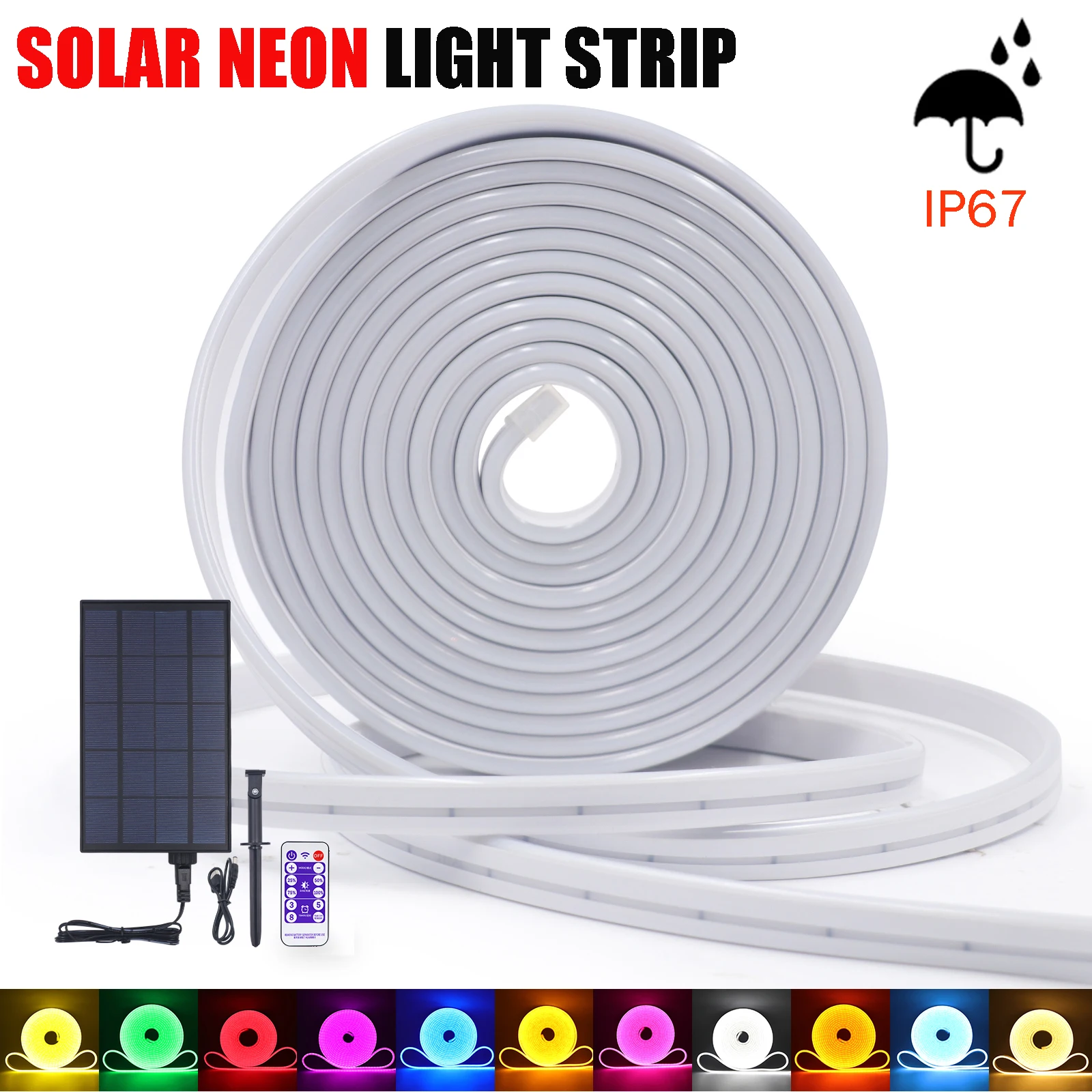 12V Outdoor Solar Silicone Neon LED Strip 120LEDs/M 2835 6*12MM Shape Waterproof 1M 2M 3M 4M 5M For Garden Decoration Solar Lamp