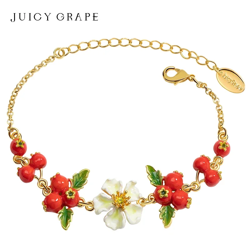 

Korean Fashion 18K Gold Plated Bracelet for Women Enamel Hawthorn Flower Fruit Ladies Bracelet Girl Trend Bangles Jewelry Gifts