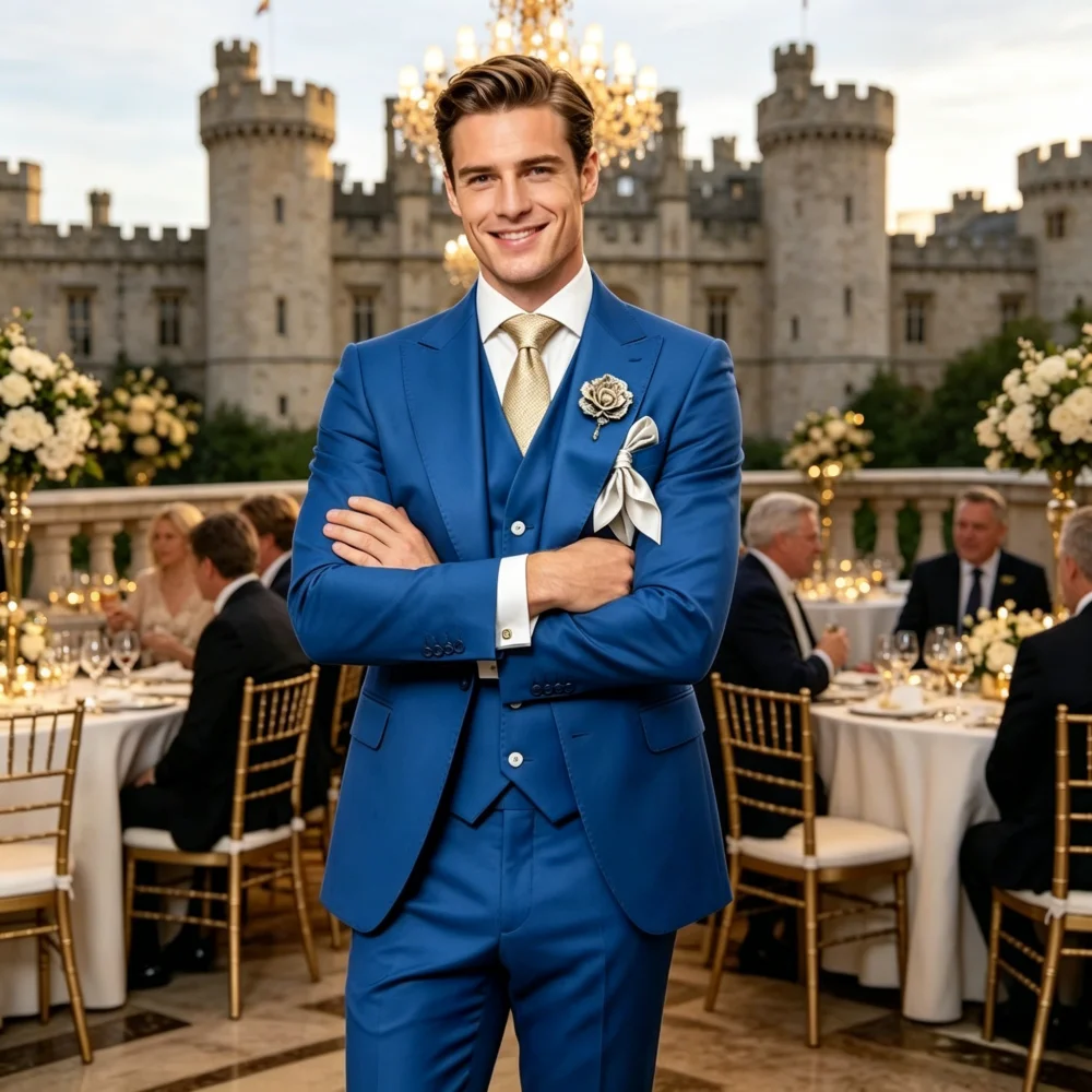 

Modern Elegant Men's Suit Comfortable Smooth Fabric Tailored Cut Professional Wedding Attire for Business Meetings