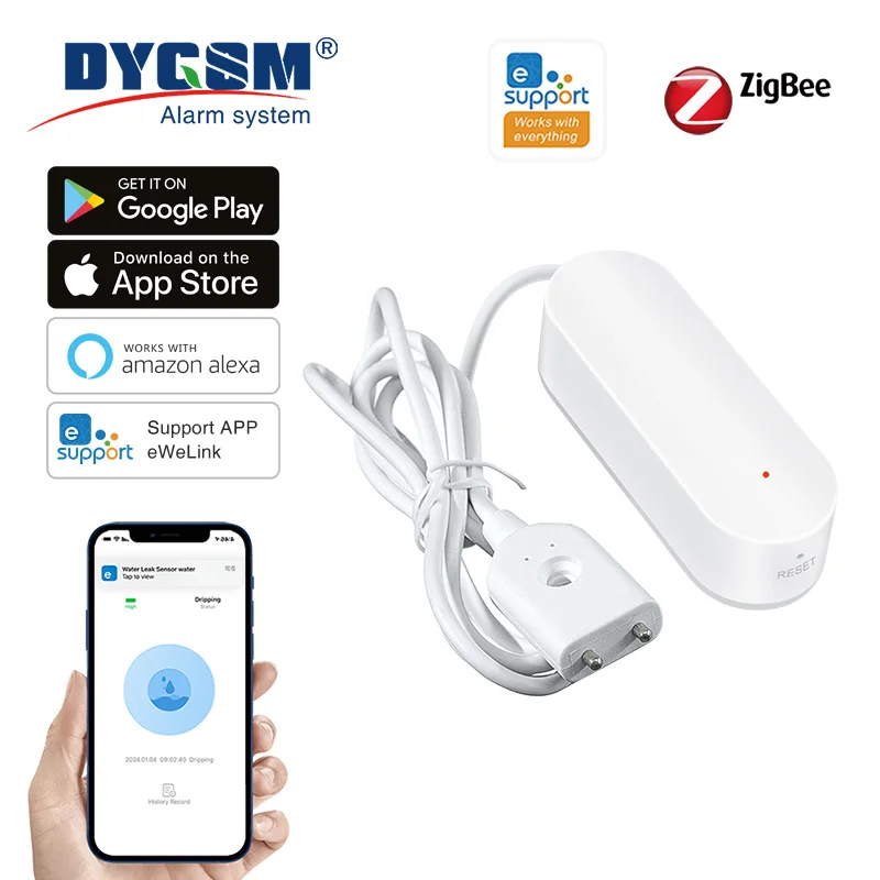Ewelink Zigbee3.0 Alarm z czujnikiem wody Detektor wycieku wody Alarm zalania System alarmowy przepełnienia Współpracuje z bramką Zigbee