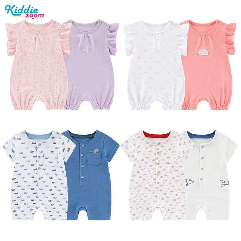 2 Pieces Waffle Cotton Baby Girl Clothes 0-24M Short Sleeves New Born Baby Boy Clothes Infant Rompers Cartoon Print Bebes