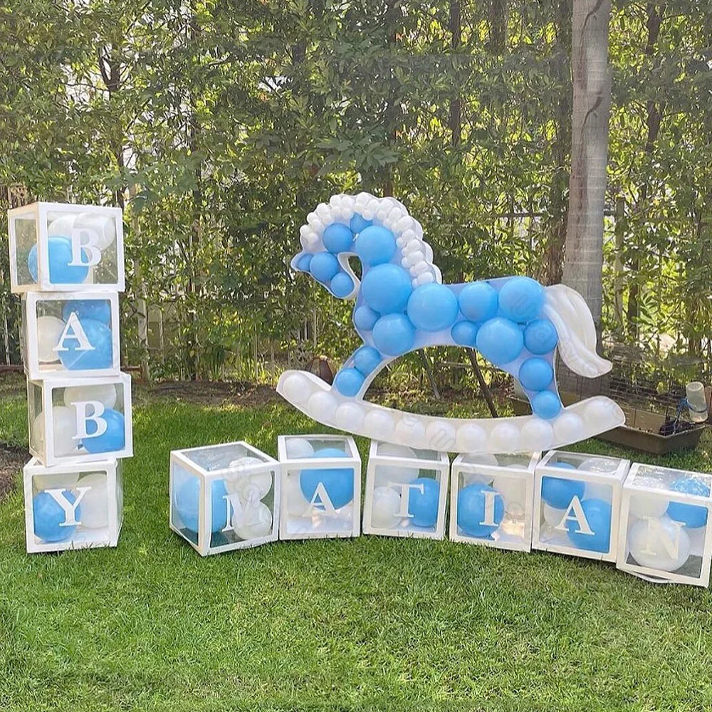 Rocking Horse Mosaic Balloon Frame Baby Wooden Horse Balloons Filling Box for Baby Shower Gender Reveal Birthday Decorations