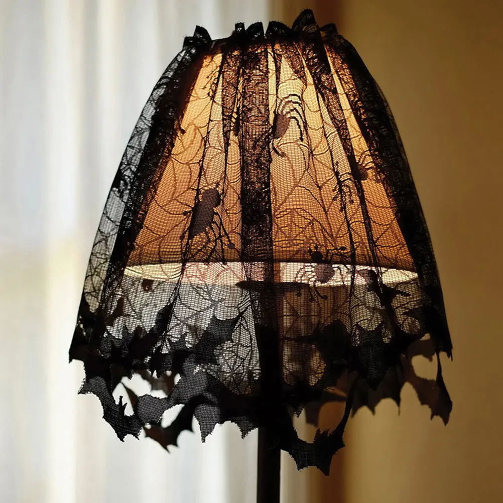 

4Pcs Halloween Lace Decoration Set Black Spider Web Tablecloth for Fireplace Stove Table Haunted Party Scene Prop