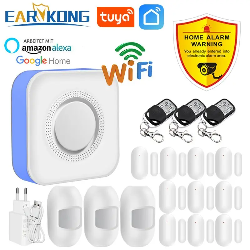 

433MHz Wireless WiFi Home Security Alarm System Tuya Smart APP Strobe Siren Door Sensor PIR Smoke Detector