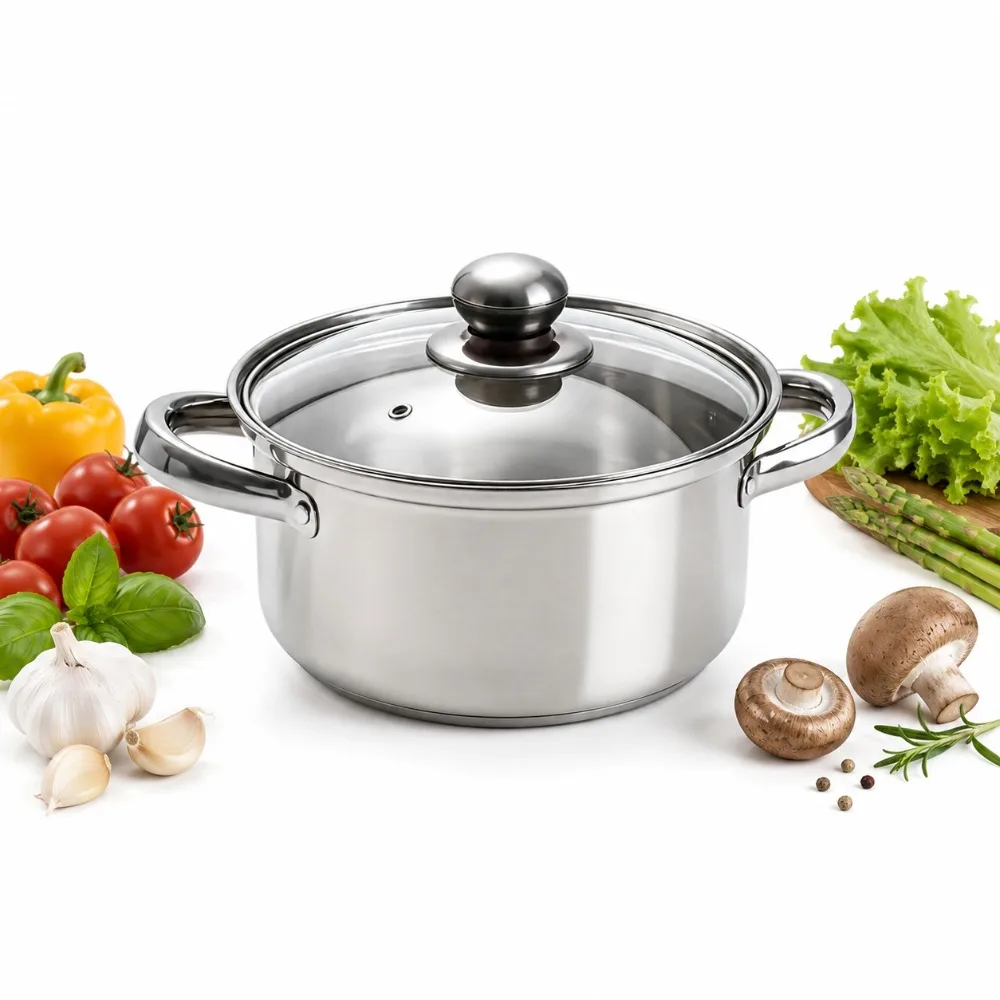 Pro Stainless Steel Stock Pot Glass Lid Induction Cookware Sets Cooking Soup Pasta Utility Tool Kit Sets Pro Max Essentials Plus