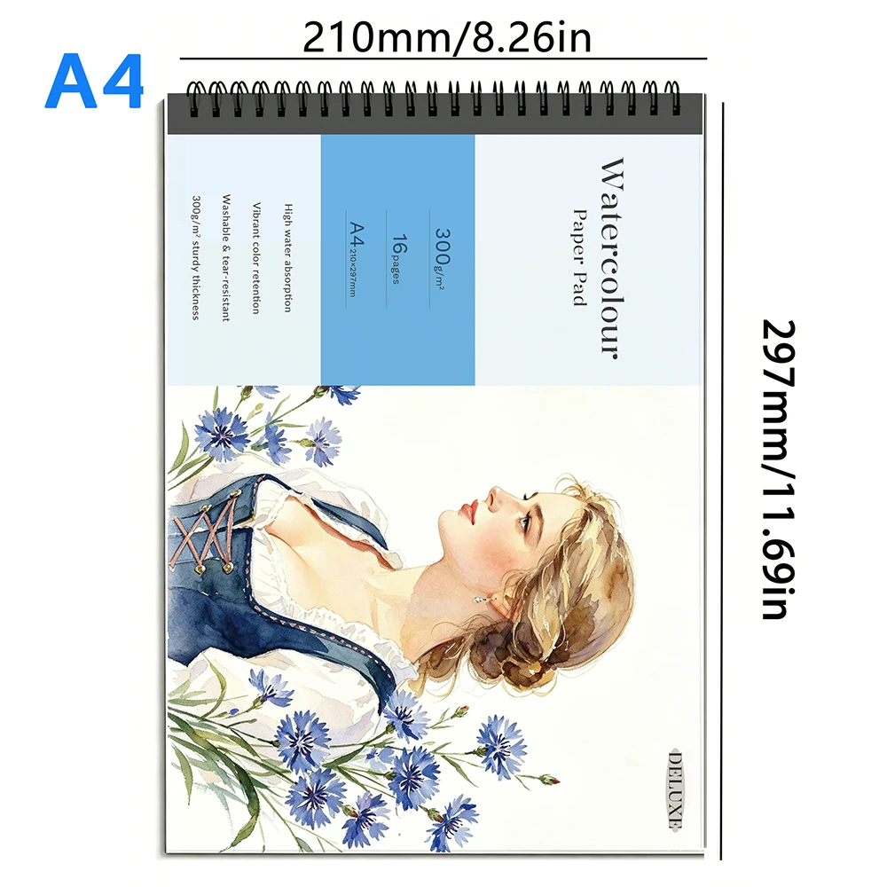 300gsm Heavy Watercolour Sketch Pad 16 Sheets Thick Watercolor Drawing Paper High Color Retention Anti Wash Tear Resistant Fo