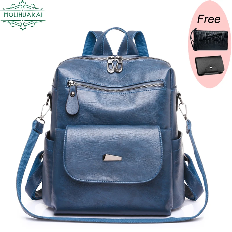 

Women Soft Leather Backpacks Vintage Female Shoulder Bags Sac a Dos Casual Travel Ladies Bagpack Mochilas School Bags For Girls