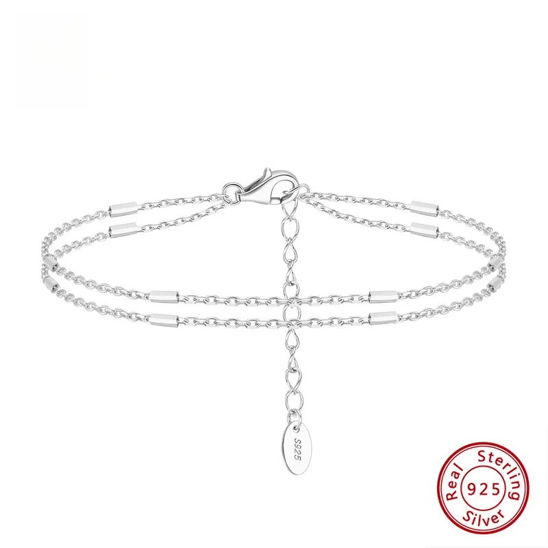 

925 Sterling Silver Bracelet For Women Men Simple Cuban Chain Bracelet Design Double-Layer Fashion Dainty Jewelry SB201