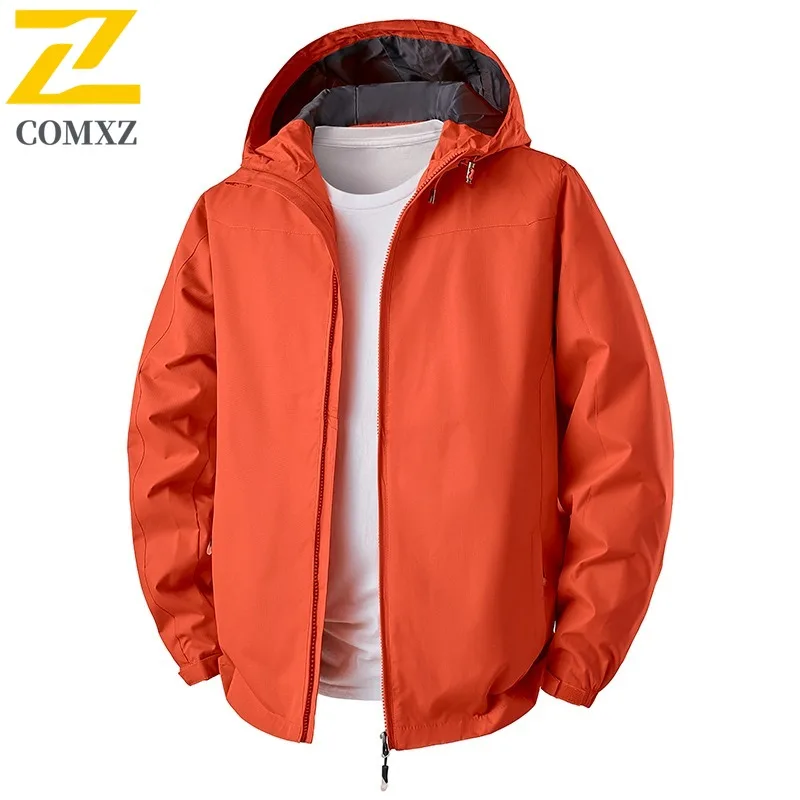 

COMXZ 2025 Men Spring Autumn Hooded Workwear Jacket Loose Fit Waterproof Windproof Outdoor Print Fashion lightweight windbreaker