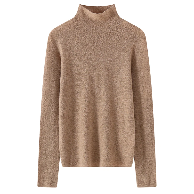 

Spring/Autumn Fine Spinning Yangtze Yarn 100% Wool Women's Pullover Slim Knitted Sweater Solid High Neck Tops Fashion Jumper