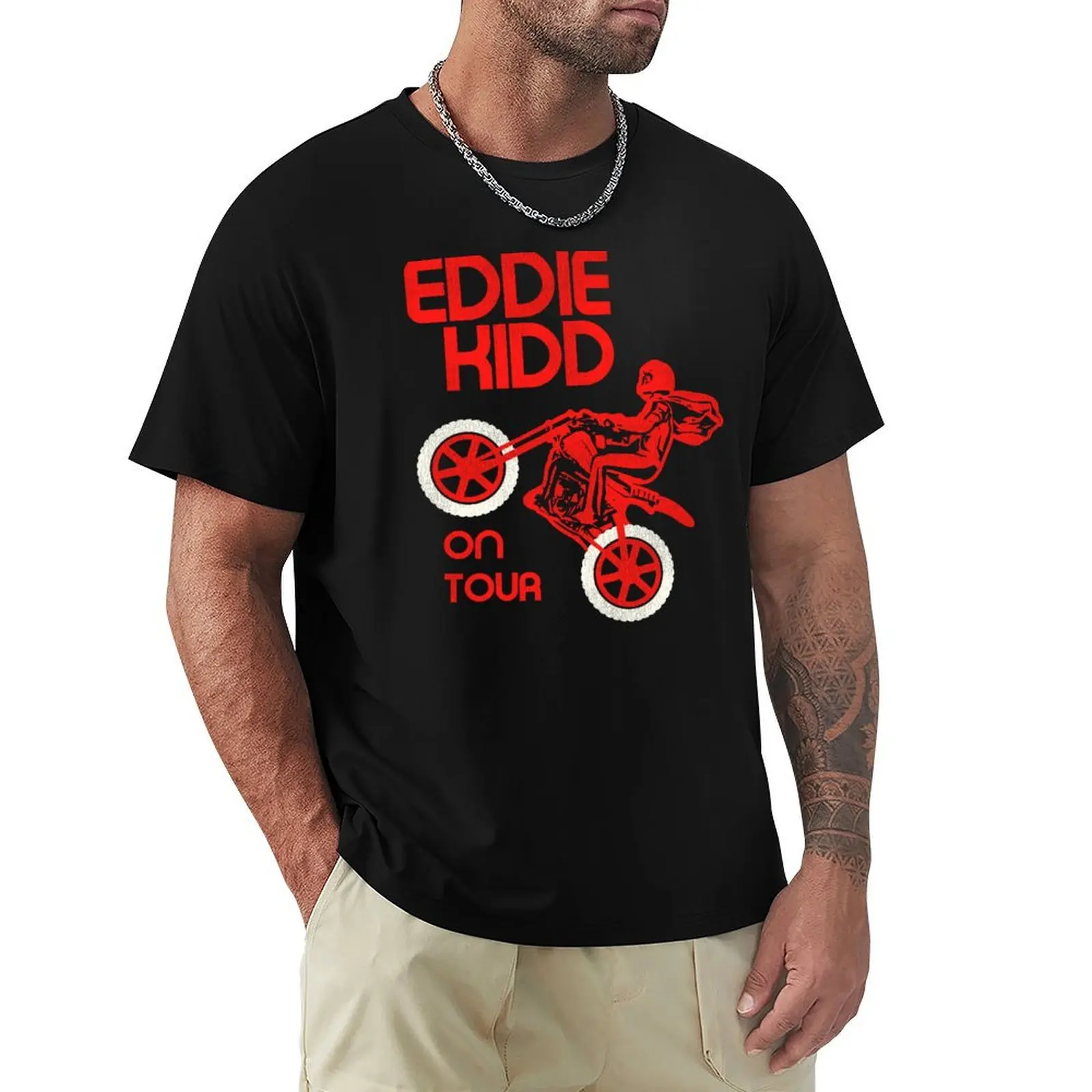 Eddie Kidd On Tour Retro Motorcycle Stuntman T-Shirt heavyweights custom shirt blue archive mens t shirts