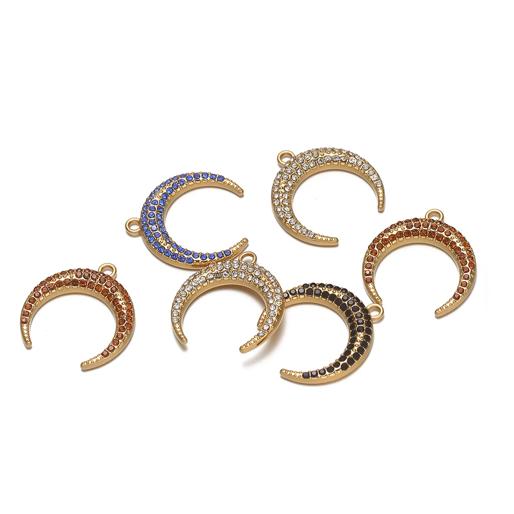 4 Stück Edelstahl-Strass-Mondanhänger für exquisite Halsketten, Charms, Ohrringe, Material für DIY-Schmuck, Armbandherstellung für Mädchen – Detail 4
