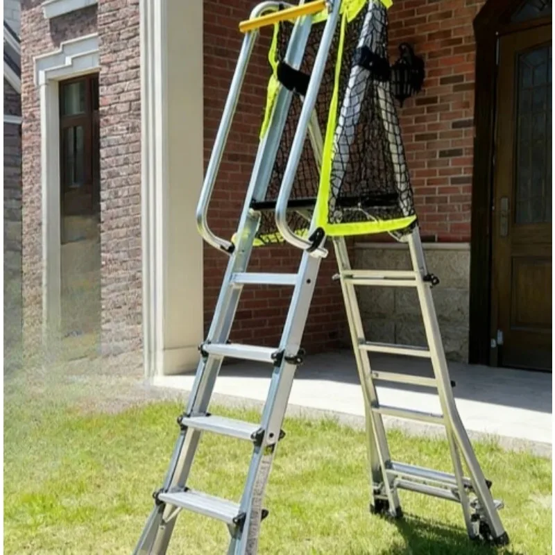 Aluminum Alloy Fence Safety Platform Ladder Mobile Storage Engineering Ladder Folding Telescopic High-altitude Work Ladder