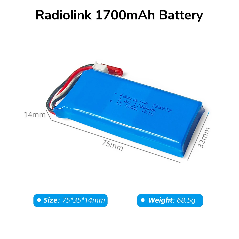 Radiolink 1700mAH 2S Battery for Transmitters RC8X & FULLYMAX 7.4V 2S 600mAh Lipo JST Connector for Radiolink A560 Fixed Wing