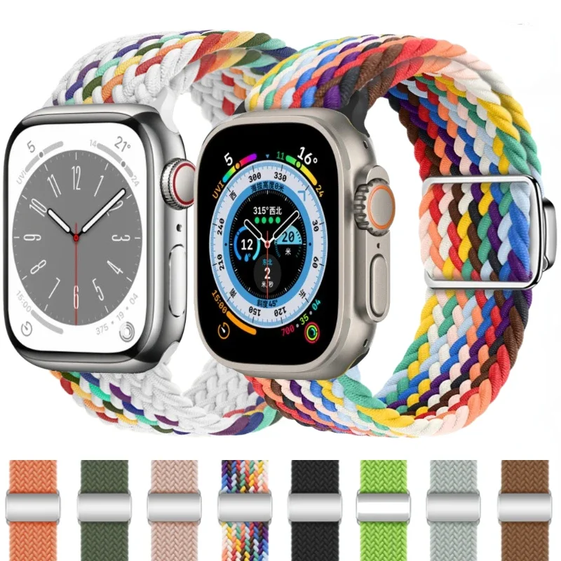 

Nylon Braided Loop Strap For Apple Watch Ultra 49mm 10 9 8 7 45mm 41mm 42mm 46mm Magnetic Bracelet iWatch Series 6 5 4 SE Band