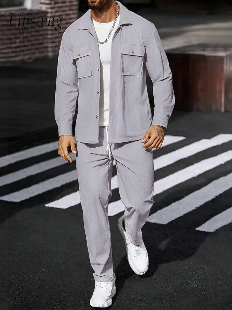

Спортивные повседневные комплекты из двух предметов, мужская уличная одежда, модные однотонные куртки и брюки, весенне-осенние стильные мужские спортивные костюмы