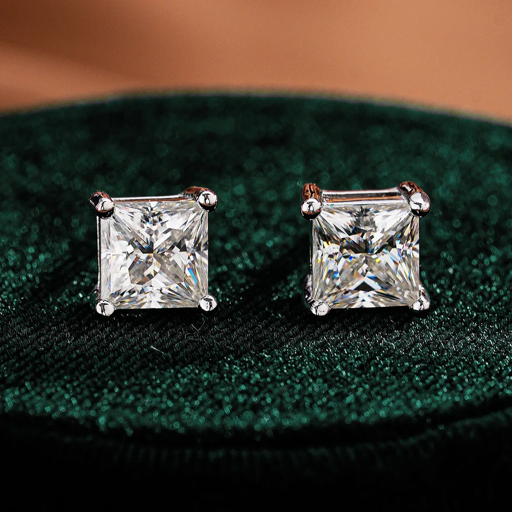 

1.2ct Princess Cut Moissanite 925 Sterling Silver D Color Classic Stud Earrings For Woman Jewelry