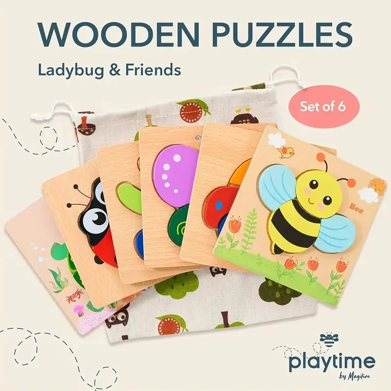 Wooden Animal Puzzles For Toddlers Educational Toys Gift Car Bee Teddy Bear Butterfly Turtle Toys Christmas Gift