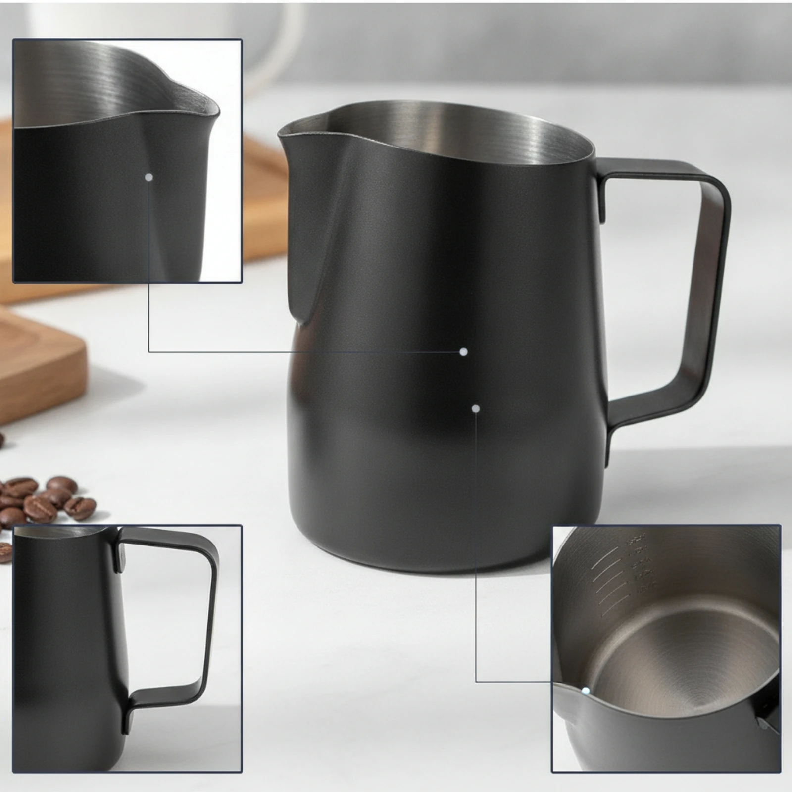 Milk Frothing Pitcher Brushed Metal Frothing Pitcher with Handle Lightweight Food Grade for Home Baristas, Kitchen view 6