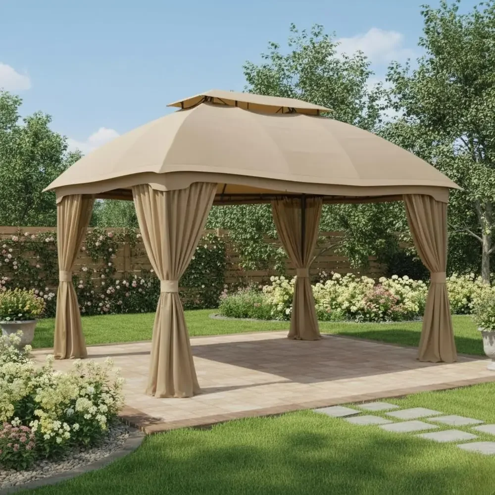 Replacement Privacy Curtain Set for 10' x 13' Dome Gazebo, Beige