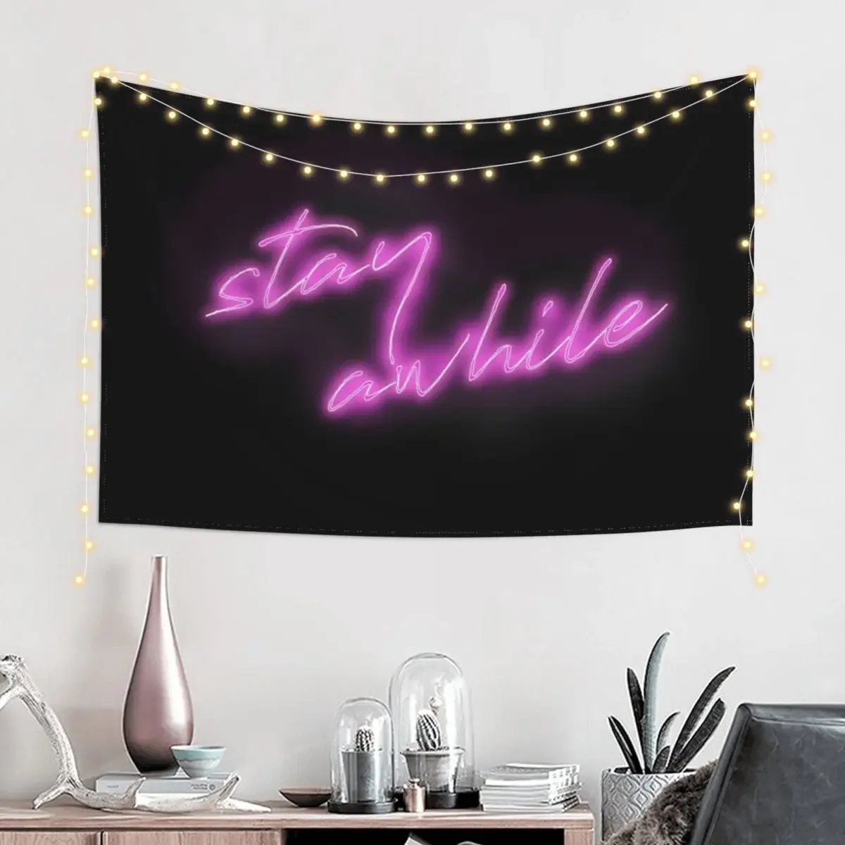 Stay Awhile Neon Sign Tapestry Wall Hangings Decoration Room Decorator Tapestry