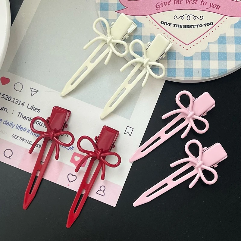 White Red Bow Barrettes Side Clip Special-Interest Design Bang Clip Wave Hairpin Metal Side Clip Vintage Headwear Girls Gift