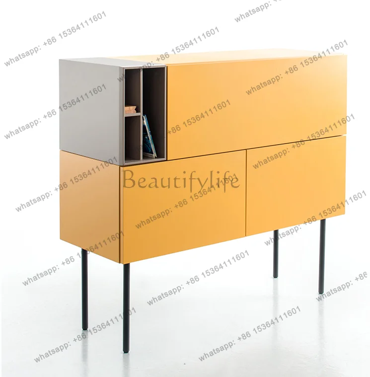 

Painted dining side locker tea yellow bright paint storage assembly original living room furniture