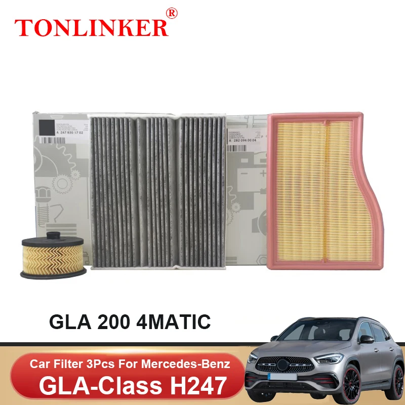 TONLINKER Cabin Air Filter Oil Filter For Mercedes Benz GLA H247 200 250 35 45S AMG 4MATIC 2020 2021 2022 Car Accessories Goods