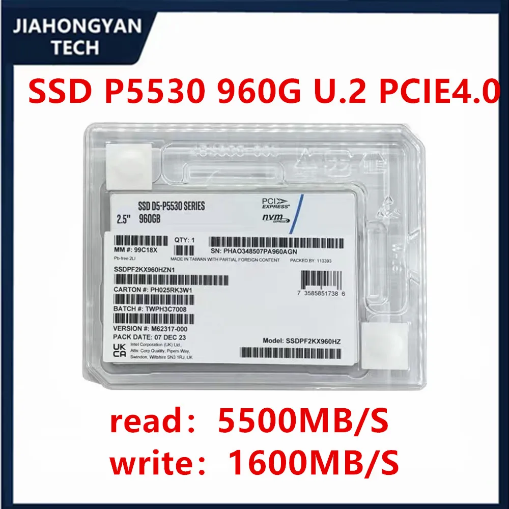 Original For Intel P5530 960G 1.92T 3.84T SSD U.2 NVME 2.5 . PCIE4.0X4