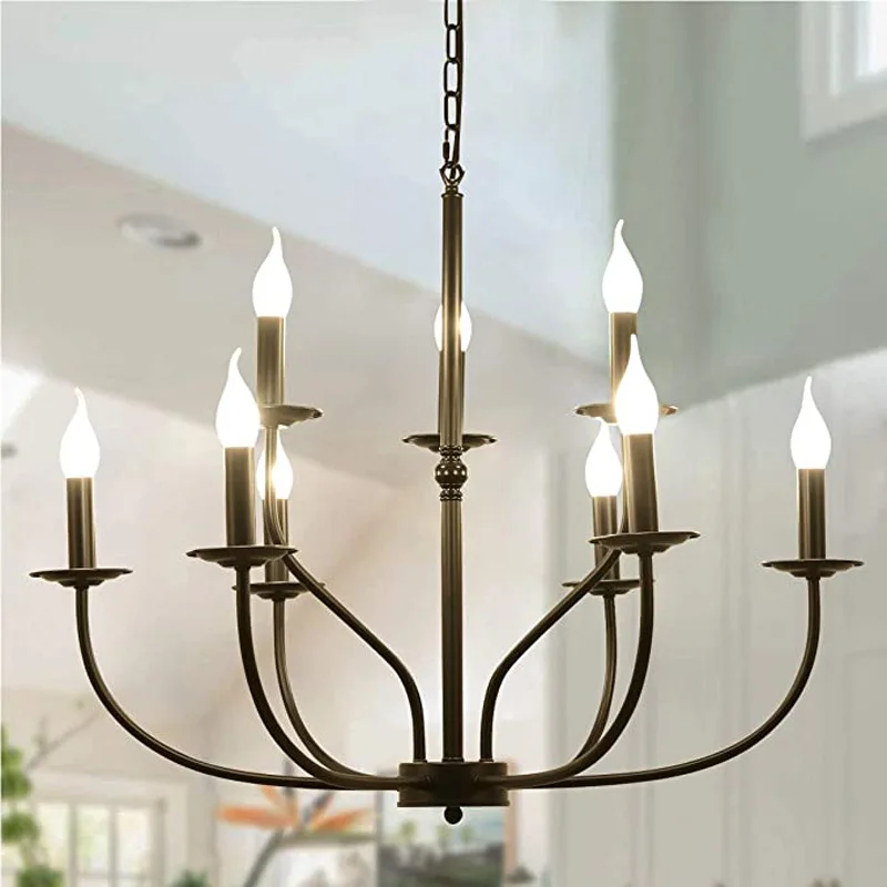 

Black Classic Chandelier 9-Light Retro Hanging Light Vintage 220V Pendant for Living Dining Room Kitchen Home Decoration