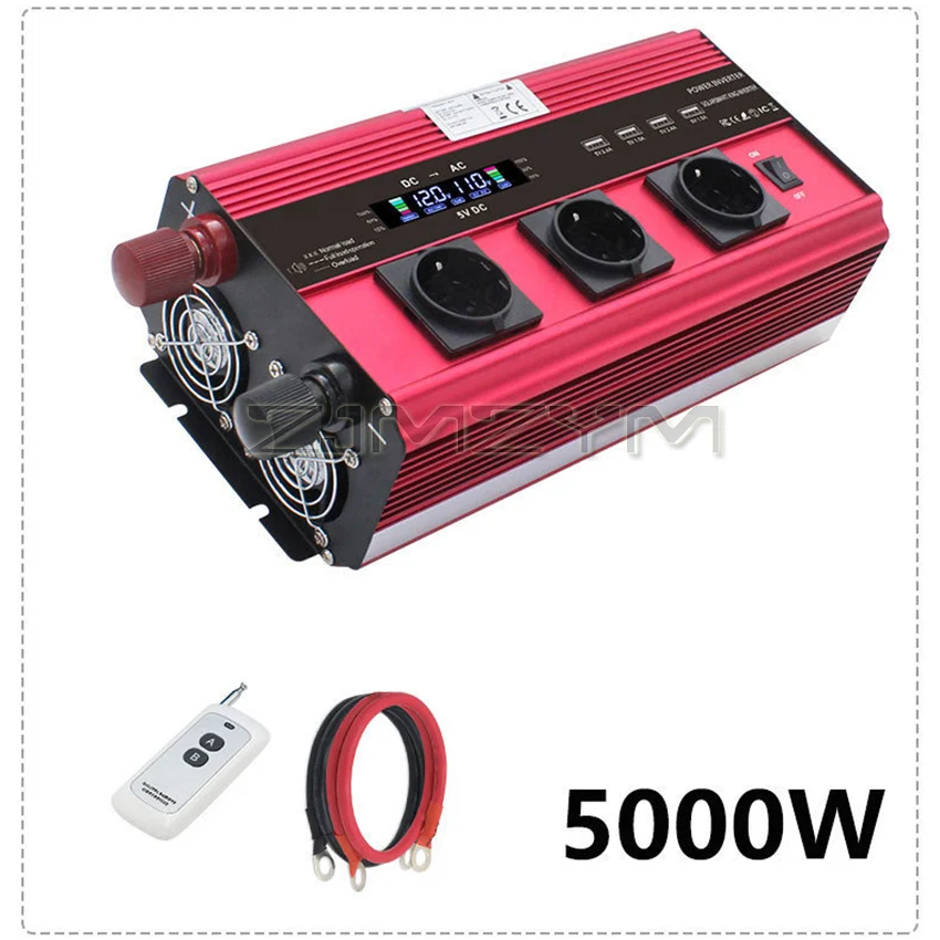 2500W/5000W Car Inverter LCD Display Screen European Standard 12/24V To 110V/220V Household Inverter Correction Sine Wave