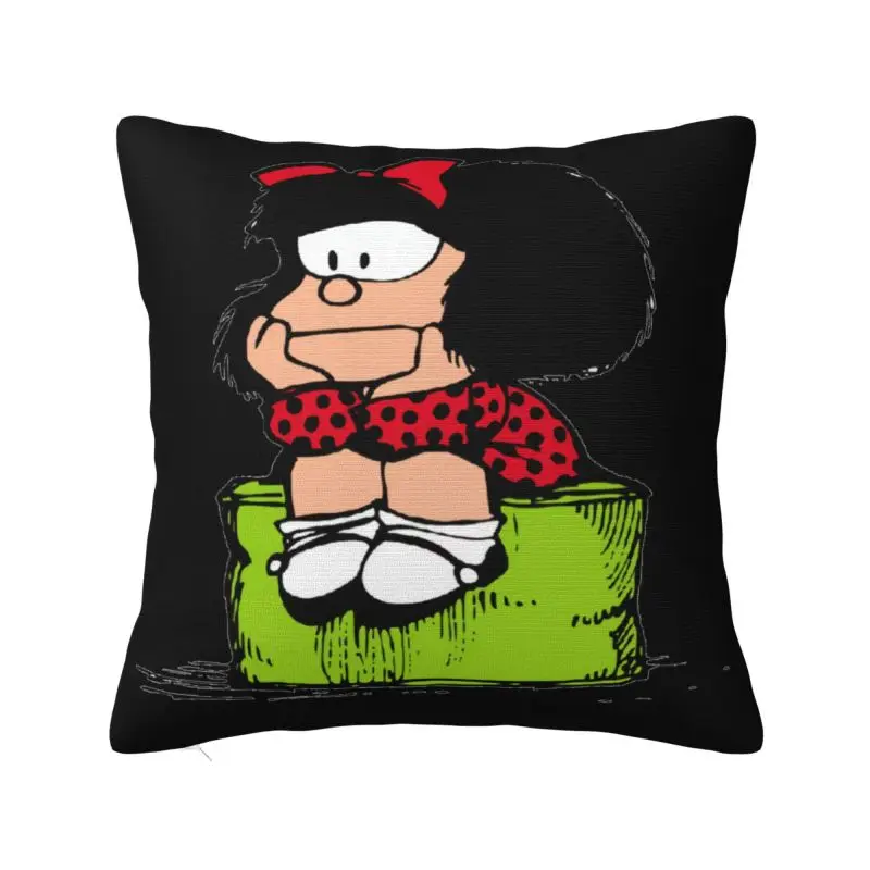 Custom Mafaldas Thinking Quino Comic Cartoon Modern Throw Pillow Cover Cushions Cover for Sofa