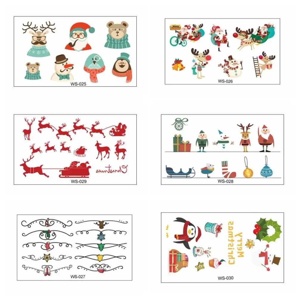 30 vellen Elanden Kaars Tattoo Stickers Cartoon Sneeuwpop Kerst Wegwerp Tatoeages DIY Gezicht Make-up Kerst Body Art