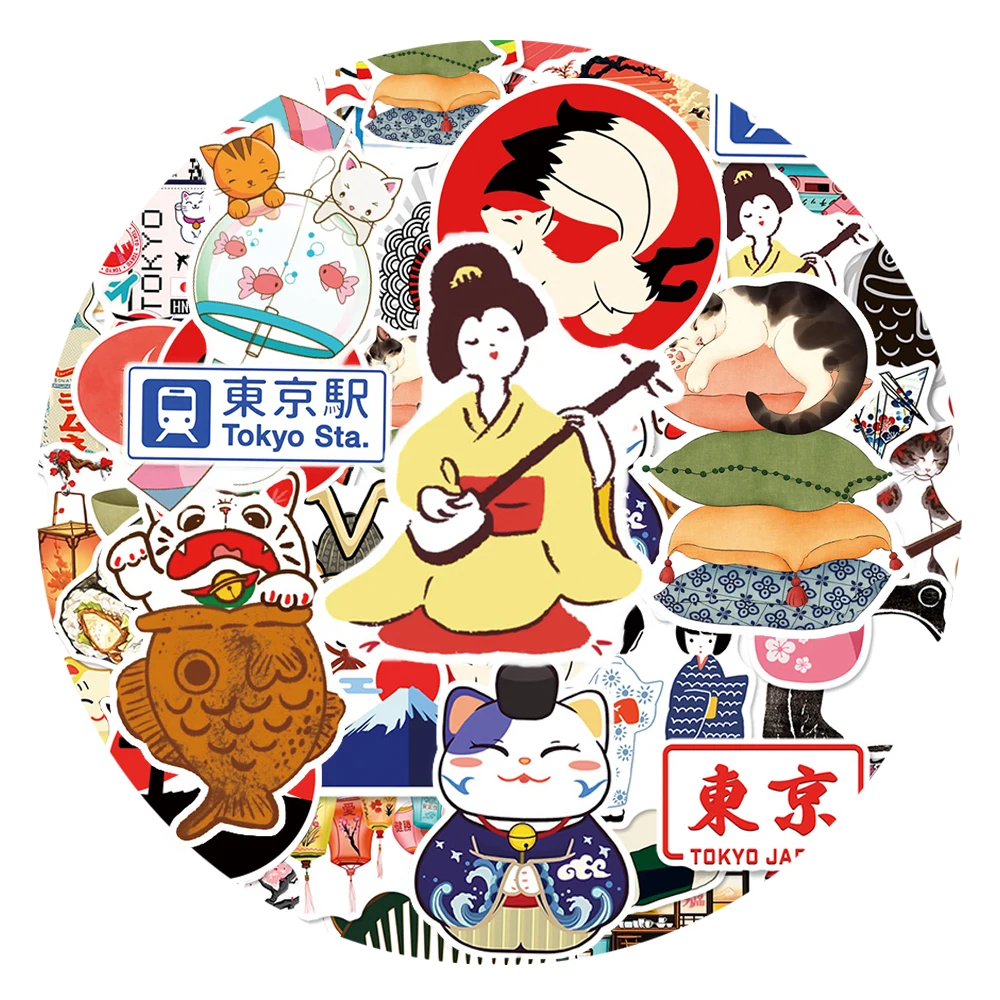 

10/30/50pcs Cartoon Japanese Style Tokyo Cultural Stickers Aesthetic Art Creative Pattern Sticker Luggage Phone Laptop Decal Toy