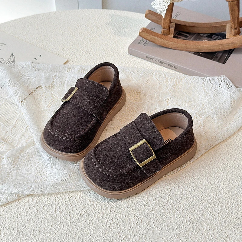 Children Loafers British Style Girls Princess Shoes Soft Soles Hook Loop Versatile Baby Classical Solid Leather Flat Shoes