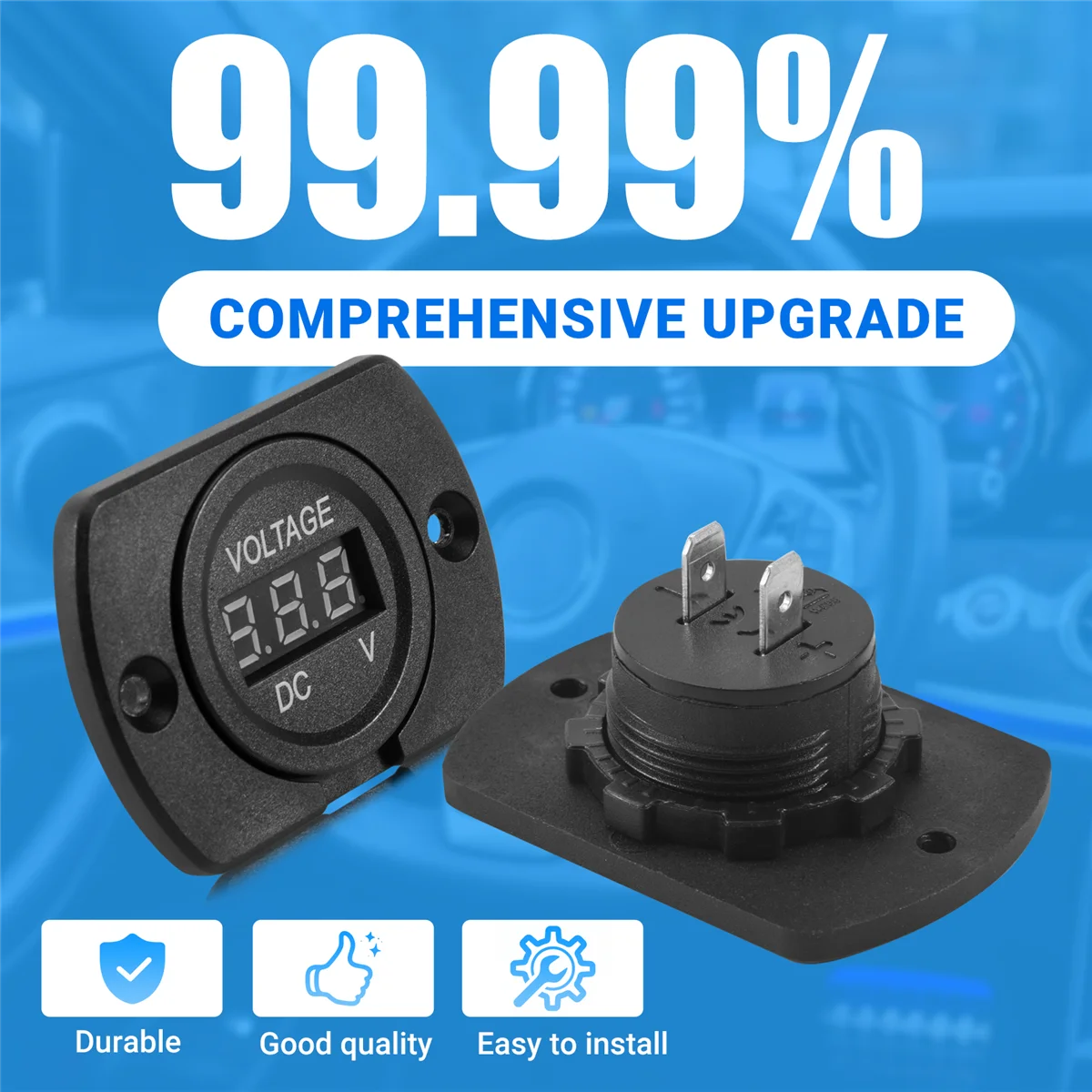 Impermeável motocicleta LED Digital Display voltímetro, medidor de tensão, preto, 12V-24V