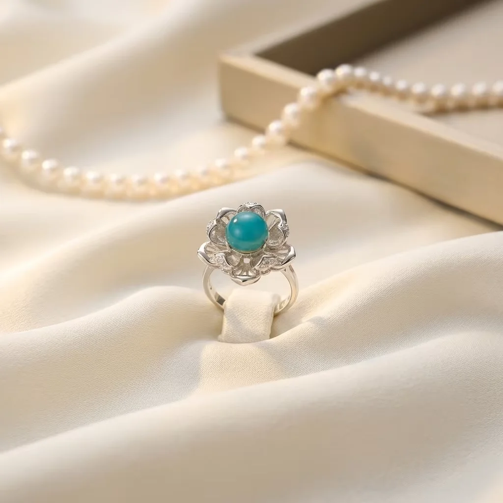 

Certificate 925 Silver Natural Mexican Blue Amber 8m Three-dimensional Flower Finger Band For Women Luxury Fine Jewelry Dropship