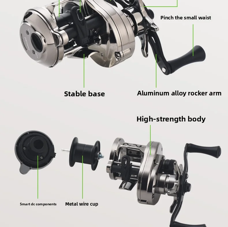 Lizard Fishing DEMON DC Gun-Smoke Color Baitcasting-Rolle Elektronische Bremse Anti-Backlash Leichte Vielseitige Angelrolle – Detail 5
