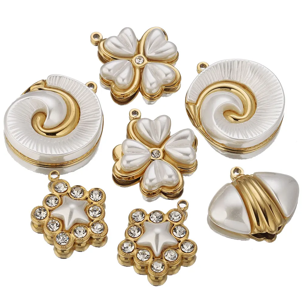 

2pcs Stainless Steel White Pearls Flowers Stars Shells Charms for DIY Earring Jewelry Materials Making Pendant Supplies Crafts